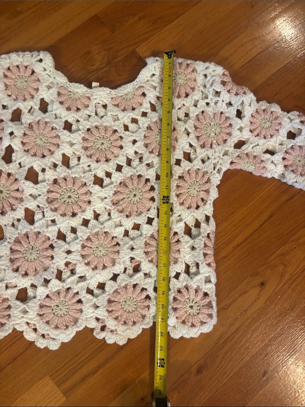Bibi Granny core Crochet Flower Motif Sweater - Cream & Blush Medium - Picture 6 of 7